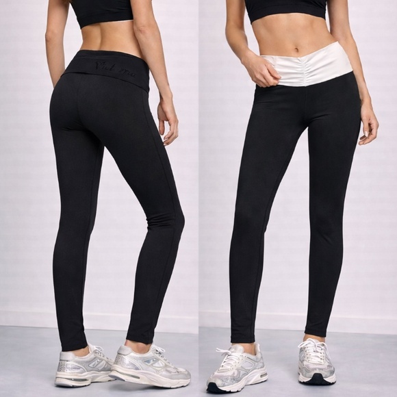 Victoria's Secret Pants - Victoria’s Secret 🩷Leggings Bundle – Black Foldover + Black/White Ruched W